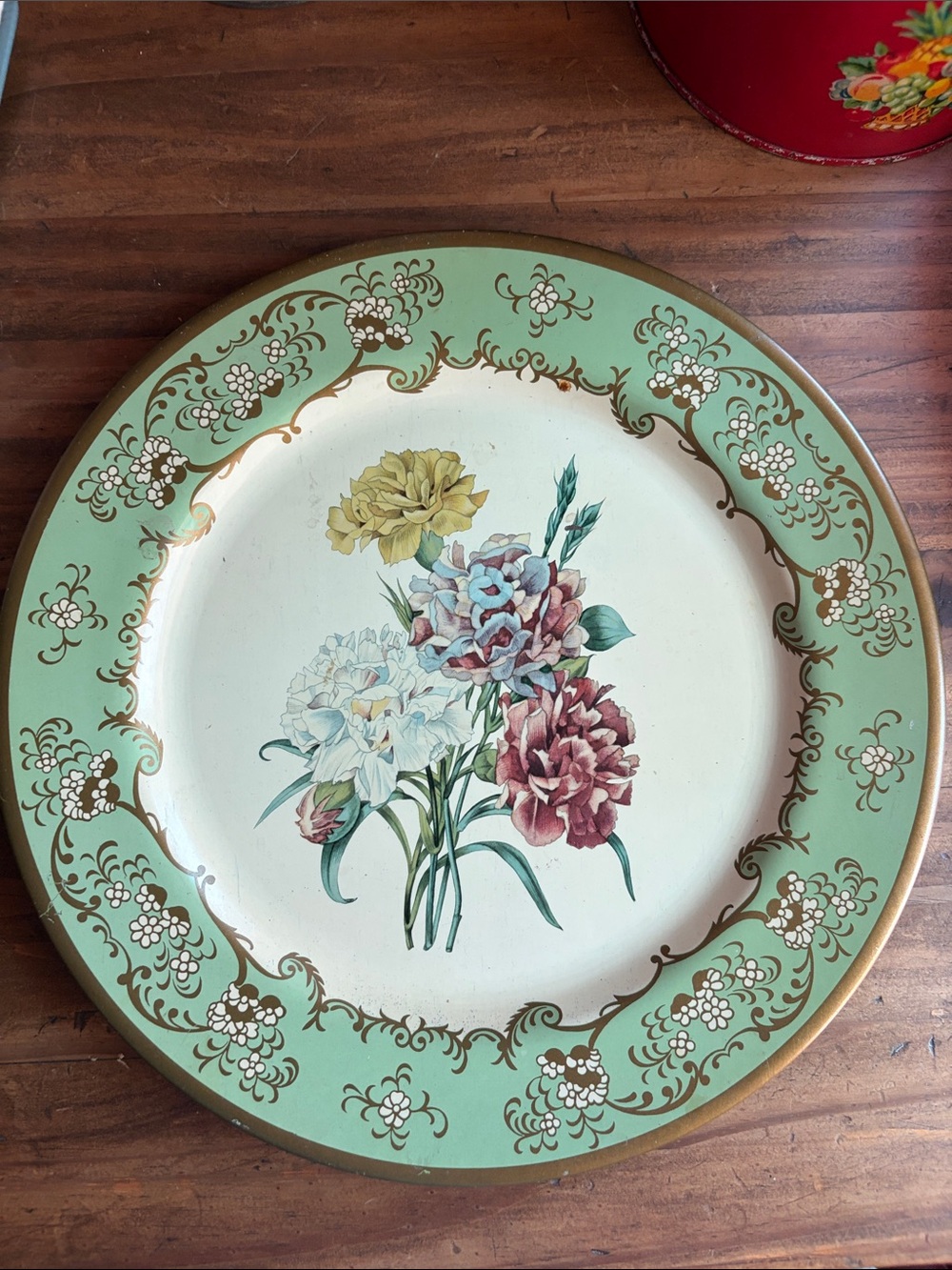 Floral Bouquet Decorative Dinner Plate - Green tin